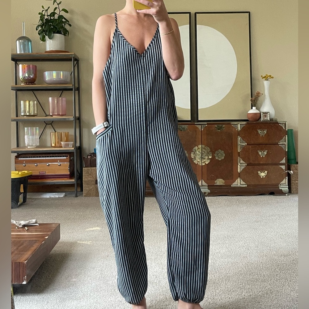 Dress forum striped jumpsuit